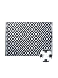 Großhandel 🔔 Heimtextilien Butlers In- & Outdoor-Teppich Ethno/Rauten L 200 X B 150cm COLOUR CLASH In Schwarz-Weiß Günstig Kaufen 🌟
