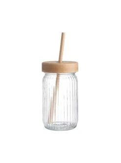 Schlussverkauf 🔥 Küche Butlers Trinkglas Mit Bambusdeckel 450ml GREEN TASTE In Transparent-Natur Günstig Kaufen 🎉